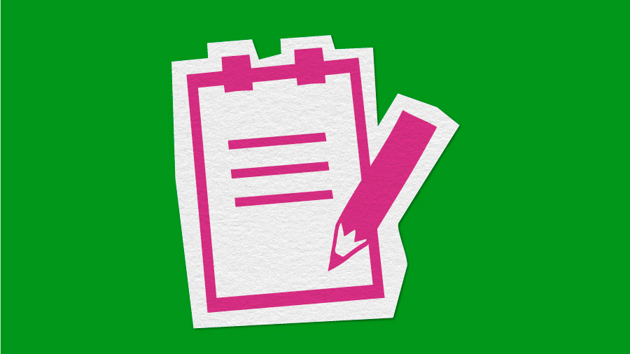 illustration of a pink clipboard on a green background