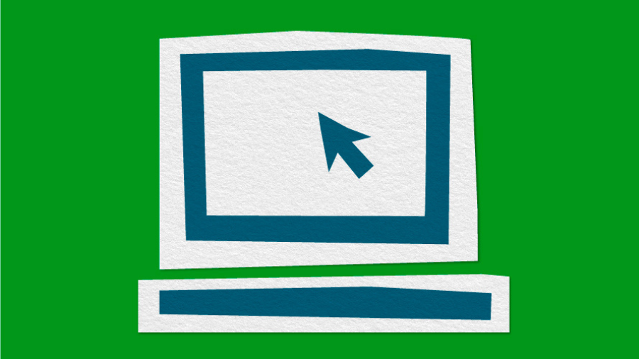 Illustration of a blue computer on a green background